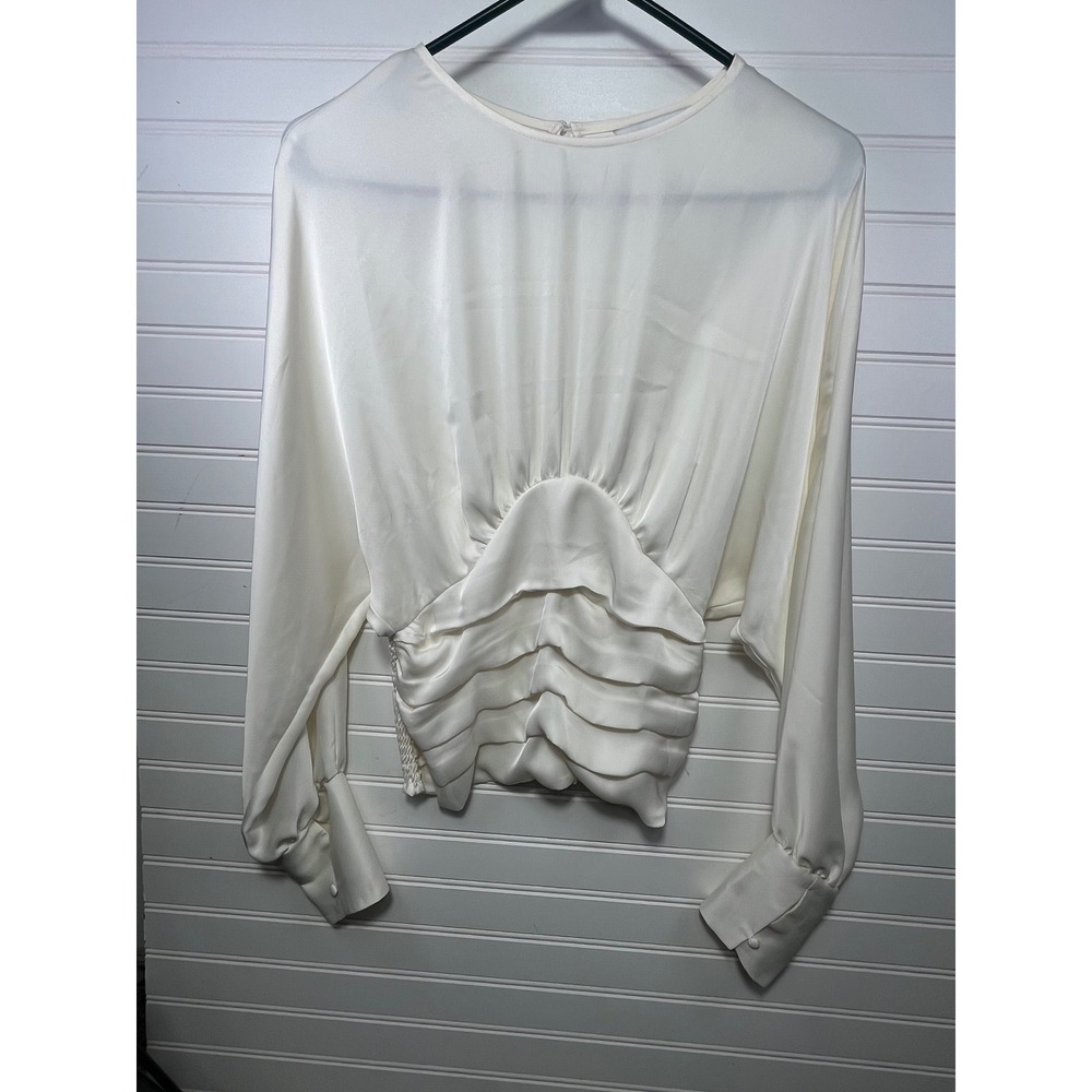 Express White Satin Ruffle Front Long Sleeve Blouse Top Women's Size S - Picture 1 of 4